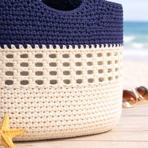 Sommer häkeln Strandtasche Muster PDF, Häkelanleitung, Mesh Tote Bag Häkelanleitung, Sommer Shopper Tasche, anfängerfreundlich, wiederverwendbare Tasche, häkeln Strandkorb Bild 4