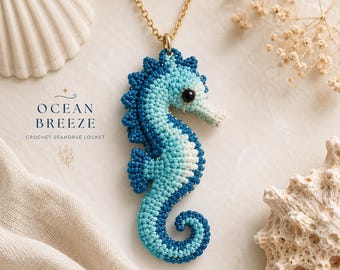Crochet Seahorse Necklace Pattern PDF,Ocean Seahorse Pendant Tutorial,Mini  Locket Pattern,Seahorse Keychain Pattern,Coastal Crochet Gift