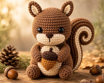 Woodland Acorn Squirrel Crochet Pattern PDF, Amigurumi Squirrel Pattern, Forest Animal Crochet Toy, Woodland Nursery Decor
