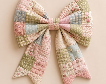 Patrón de costura en PDF para lazo acolchado de patchwork, tutorial para lazo de tela grande, lazo decorativo para puerta DIY, proyecto con retazos de tela, patrón de costura para principiantes, plan DIY