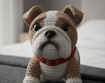 Patrón de crochet amigurumi de bulldog francés realista en PDF, patrón de crochet de bulldog inglés, patrón de crochet de bulldog para llavero