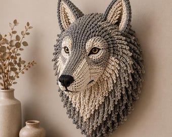 Crochet Wolf Head Wall Hanging Pattern PDF, Woodland Animal Wall Decor, Amigurumi Wolf Wall Mount, Boho Nursery Wall Art, Instant Download