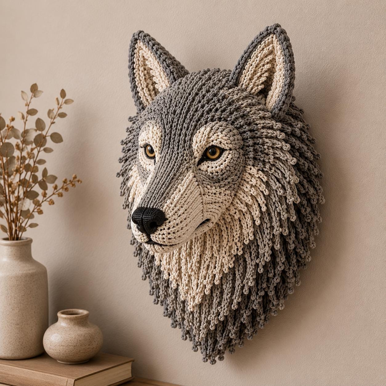 38 Wolf Crochet Patterns to Stitch for Woodland Decor, Gifts, and Amigurumi Displays 23 Crochet Wolf Head Wall Hanging
