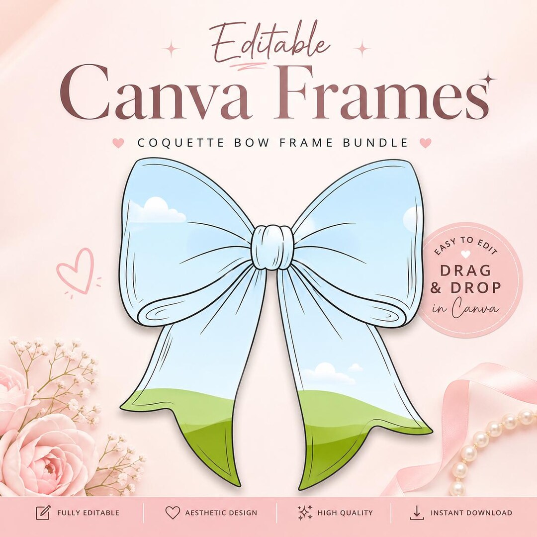 Coquette Bow Canva 8 Frames Bundle | Editable Bow Template | Aesthetic ...
