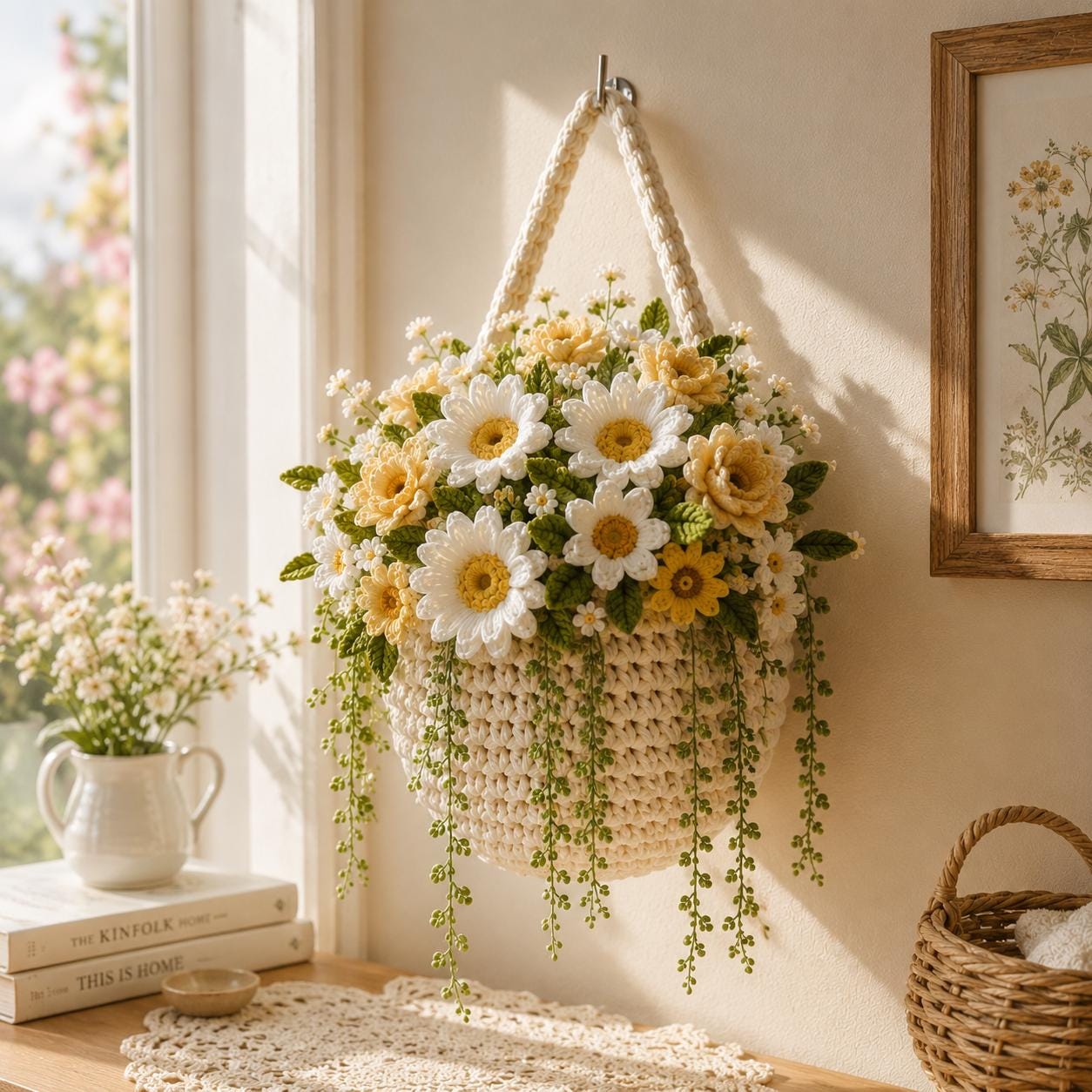 Crochet Hanging Wall Basket Pattern Floral Wall Organizer