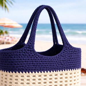 Sommer häkeln Strandtasche Muster PDF, Häkelanleitung, Mesh Tote Bag Häkelanleitung, Sommer Shopper Tasche, anfängerfreundlich, wiederverwendbare Tasche, häkeln Strandkorb Bild 5