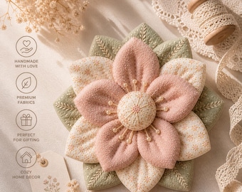 Patrón de flores de tela acolchada en PDF, plantilla de costura de flores de pétalos, tutorial de flores de tela DIY, patrón de decoración estética hecha a mano, costura para principiantes