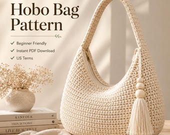 Häkelanleitung für eine Hobo-Tasche (PDF), halbmondförmige Schultertasche, dicke Baumwolle, anfängerfreundlich, digitaler Download, moderne Häkelanleitung