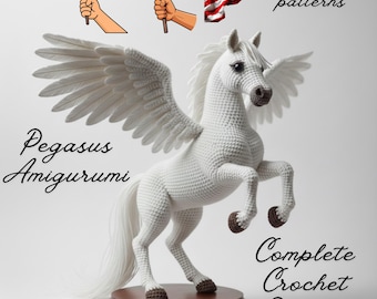 realistic white hobby horse Pegasus Amigurumi Crochet Pattern – Winged Horse PDF Tutorial – Mythical Animal Plush DIY Instructions