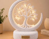 Crochet Tree of Life Lamp,Crescent Moon Lamp,Handmade LED Night Light,Boho Home Decor,Spiritual Gift,Nursery Night Lamp,Aesthetic Desk Light