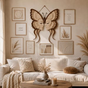 Modèle de décoration murale papillon au crochet, motif PDF de papillon au crochet représentant un visage de femme bohème, modèle de décoration intérieure neutre au crochet image 7