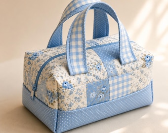 Quilted Mini Duffel Bag Sewing Pattern PDF | Beginner Quilted Bag Tutorial | Cosmetic Bag Pattern | Patchwork Zipper Bag