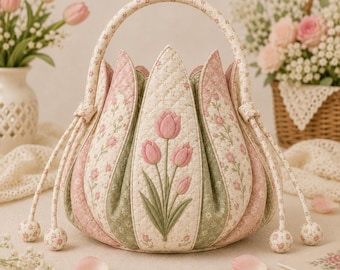 Floral Quilted Handbag Pattern PDF, Cottagecore Flower Purse Sewing Tutorial, Fabric Bag Template, Instant Download