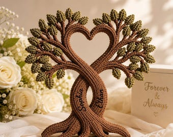 Tree of Life Crochet Pattern PDF, Intertwined Heart Keepsake, Personalized Wedding & Anniversary Gift, US Terms, Beginner Friendly,