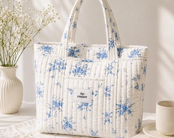 Quilted Tote Bag floral Pattern for summer,Cottagecore Summer Tote Tutorial,Handmade Market Bag Pattern,Beginner Friendly Crochet Bag