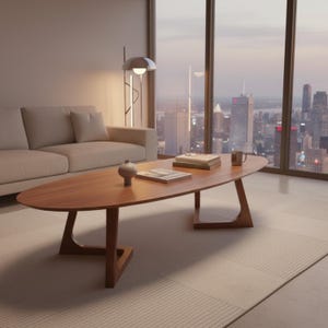 Mesa de centro con forma de tabla de surf, mesa de centro moderna de madera de mediados de siglo, mesa con forma de tabla de surf, mesa auxiliar de madera marrón, mesa de surf de nogal