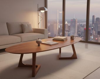 Surfboard Coffee Table,Mid Century Modern Wood Coffee Table, Surfboard Shaped Table,Brown Wood  Furniture Side Table,Walnut Surfboard Table