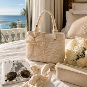 Crochet Pearl Bow Tote Bag Pattern PDF | Beginner Crochet Handbag Purse | Bridal Bow Bag | US Terms | Instant Download image 9