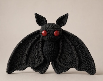 Patrón de ganchillo de Mothman en PDF, muñeco murciélago amigurumi, patrón de ganchillo de peluche gótico, apto para principiantes, juguete de decoración de Halloween, idea de regalo espeluznante