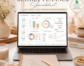 Budget Planner Spreadsheet, Personal Finance Tracker, Debt Payoff Tracker, Savings Goals, Net Worth, Bill Planner Template
