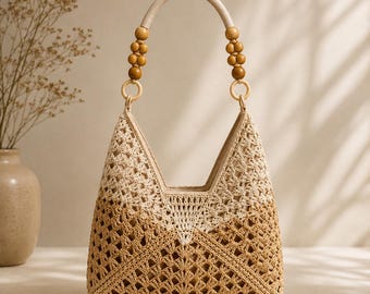 Luxury Crochet Beach Bag Pattern PDF, Boho Summer Shoulder Bag Crochet Tutorial, Beginner Crochet Tote Pattern, Handmade Market Bag DIY
