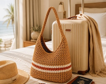 Crochet Shoulder Bag Pattern PDF | Boho Summer Tote Crochet Tutorial | Beginner Crochet Purse Pattern | Slouchy Handmade Bag DIY