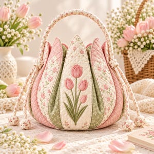 Floral Quilted Handbag Pattern PDF, Cottagecore Flower Purse Sewing Tutorial, Fabric Bag Template, Instant Download