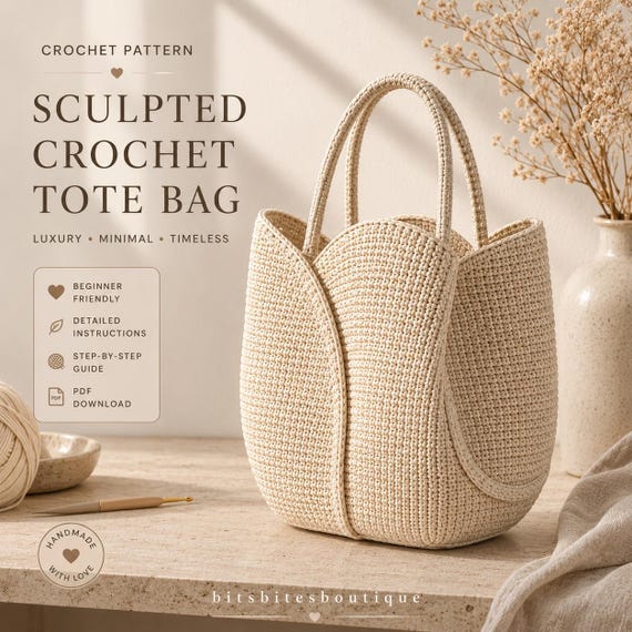 Cream Crochet Tote Bag Pattern PDF,Luxury Crochet Purse ,Modern Minimalist Handbag Pattern,Structured Crochet Bag DIY,Crochet Tote Pattern