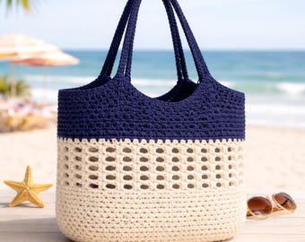 Sommer häkeln Strandtasche Muster PDF, Häkelanleitung, Mesh Tote Bag Häkelanleitung, Sommer Shopper Tasche, anfängerfreundlich, wiederverwendbare Tasche, häkeln Strandkorb