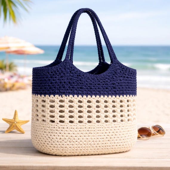 summer Crochet Beach Bag Pattern PDF,Mesh Tote Bag Crochet Pattern, Summer Shopper Bag,Beginner Friendly, Reusable Tote,crochet beach basket