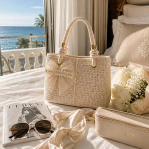 Crochet Pearl Bow Tote Bag Pattern PDF | Beginner Crochet Handbag Purse | Bridal Bow Bag | US Terms | Instant Download image 14