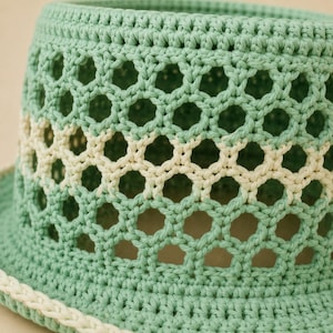 Crochet Cowboy Hat Pattern PDF, Beach Girl Summer Hat Crochet Pattern, Mesh Western Hat Tutorial, Boho Cowgirl Hat DIY, Festival Hat Pattern image 9