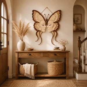 Modèle de décoration murale papillon au crochet, motif PDF de papillon au crochet représentant un visage de femme bohème, modèle de décoration intérieure neutre au crochet image 3