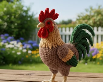 Crochet Rooster Pattern PDF | Farm Animal Amigurumi  pattern| Crochet Chicken Toy  Amigurumi - Detailed Farm Animal Crochet Chicken Plushie