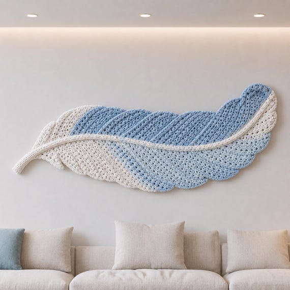 Crochet Feather Wall Hanging Pattern PDF, Large Coastal Wall Art, Chunky Easy Beginner Crochet, Boho Home Decor, Housewarming Gift