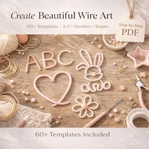 Wire Art Template Bundle 60 Patterns PDF,A-Z Alphabet & Numbers, Knitted Wire Designs,Bunny Flower Animal Shapes,DIY Craft Pattern Download