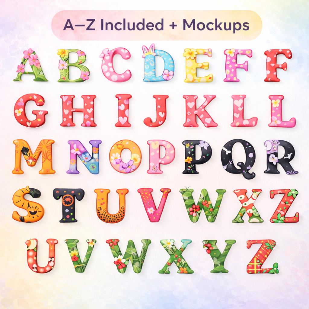 Doodle Letters PNG Bundle + Mockups | Sublimation Alphabet Set A-Z ...