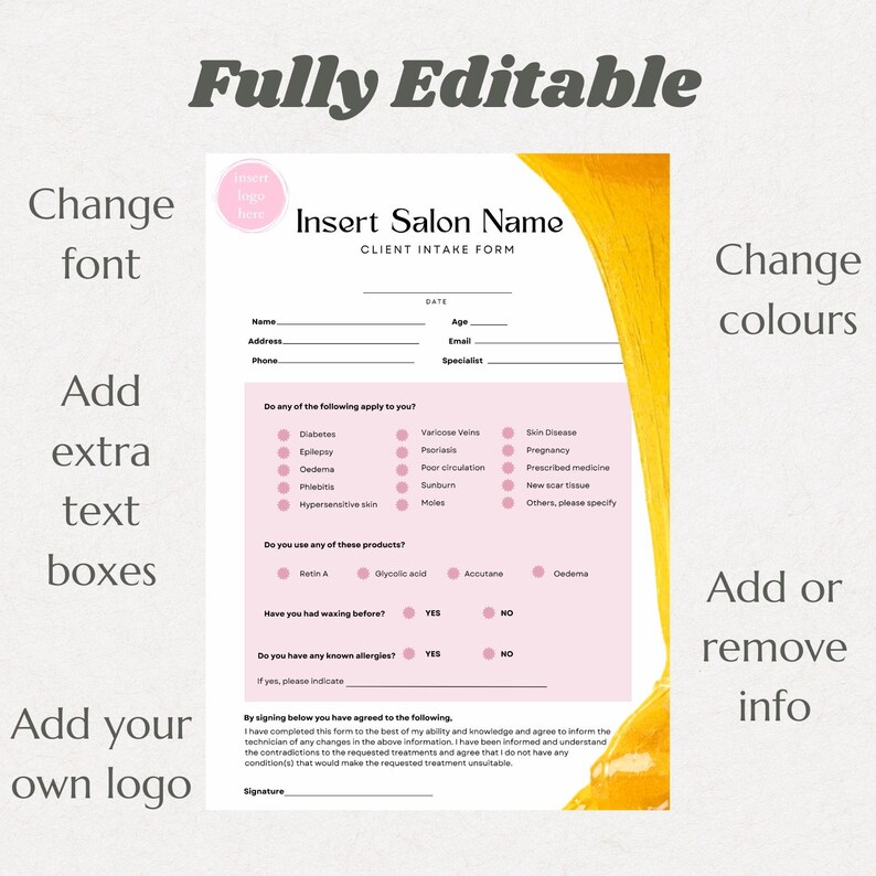 Client Intake Form Sugaring Waxing Beauty Salon New Customer ...