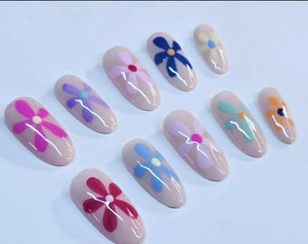 Spring/summer cool flower press on nails