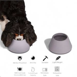 NEW 2026 - The FOREVER Bowl - Silicone Water Bowl for Long Eared Dogs. Ergonomic Anti Slip. Mess Free.
