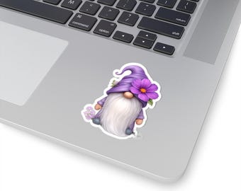 Purple Gnome Sticker: Whimsical Floral Vinyl Decal