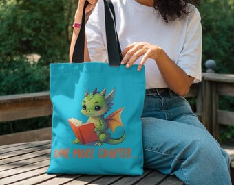Whimsical Dragon Illustration Tote Bag, Book Lover Gift
