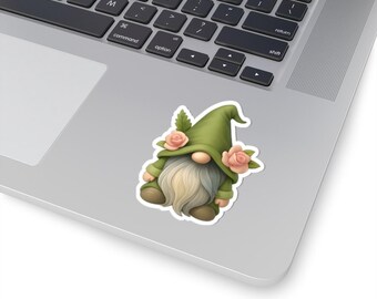 Floral Rose Gnome Sticker, Botanical Vinyl Decal