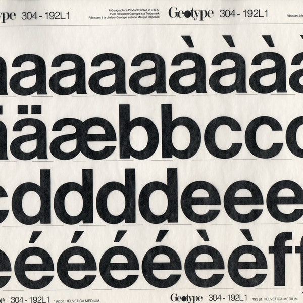 Vintage Geotype Rub-on Graphic Art Letters & Numbers  Font - Helvetica Medium 192pt L1