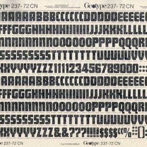Vintage Geotype Rub-on Graphic Art Letters & Numbers  Font - Futura Display 72pt CN