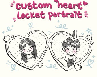 DIGITAL Personalized Custom Heart Locket Couple Portrait  / Friend Art Illustration | Valentines Anniversary | Birthday Gift | Wedding l
