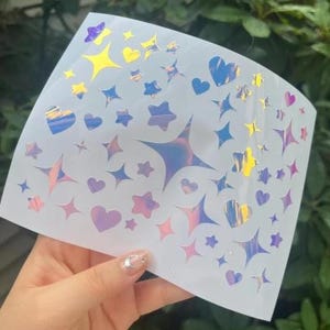 Sparkle Star Heart Seitenspiegel Dekor Holographische diverse Abziehbild Aufkleber Vinyl Folie | Dekorieren Sie Laptop, Tablet, Switch, Telefon, Auto, Computer