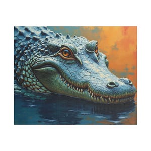 Gator Art Wanddekor, einzigartige gespannte Leinwand, Alligator Museumsqualitätsdruck, Geschenk für Tierliebhaber, Naturbezogene Wohndekoration