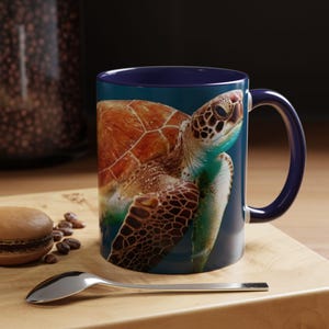 Sea Turtle Accent Coffee Mug - Ocean Lover Gift, Animal Conservation, Beach Decor, Sea Creature Lover, Eco-Friendly Mug