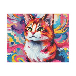 Vibrant Cat Art Canvas, Colorful Wall Decor, Perfect for Cat Lovers, Pet Owner Gift, Home Decoration, Gallery Art